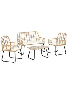 Outsunny 4 Piece Rattan Garden Furniture Set, Outdoor Patio Furniture with Loveseat, Armchairs and Coffee Table