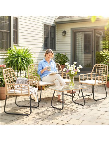 Outsunny 4 Piece Rattan Garden Furniture Set, Outdoor Patio Furniture with Loveseat, Armchairs and Coffee Table