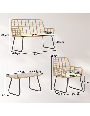 Outsunny 4 Piece Rattan Garden Furniture Set, Outdoor Patio Furniture with Loveseat, Armchairs and Coffee Table