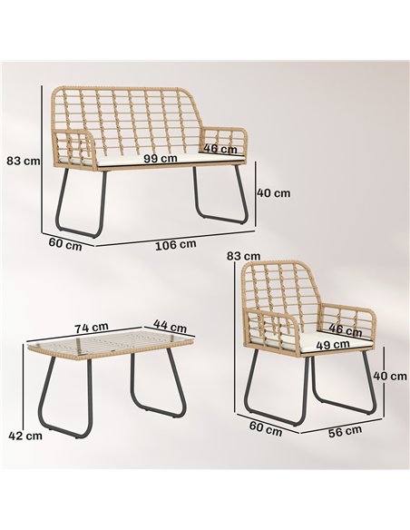 Outsunny 4 Piece Rattan Garden Furniture Set, Outdoor Patio Furniture with Loveseat, Armchairs and Coffee Table - pic 198918 | FastDaddyshop
