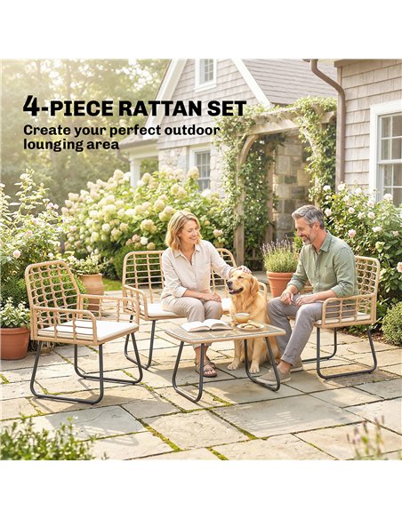 Outsunny 4 Piece Rattan Garden Furniture Set, Outdoor Patio Furniture with Loveseat, Armchairs and Coffee Table - pic 198919 | FastDaddyshop