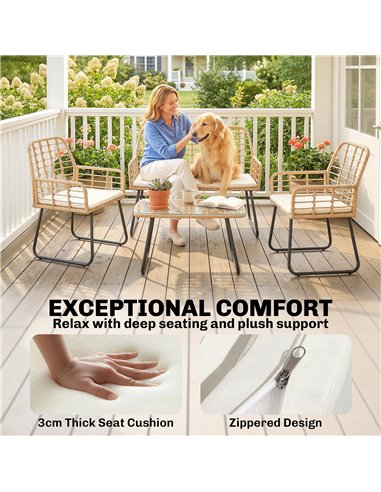 Outsunny 4 Piece Rattan Garden Furniture Set, Outdoor Patio Furniture with Loveseat, Armchairs and Coffee Table
