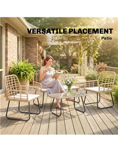 Outsunny 4 Piece Rattan Garden Furniture Set, Outdoor Patio Furniture with Loveseat, Armchairs and Coffee Table