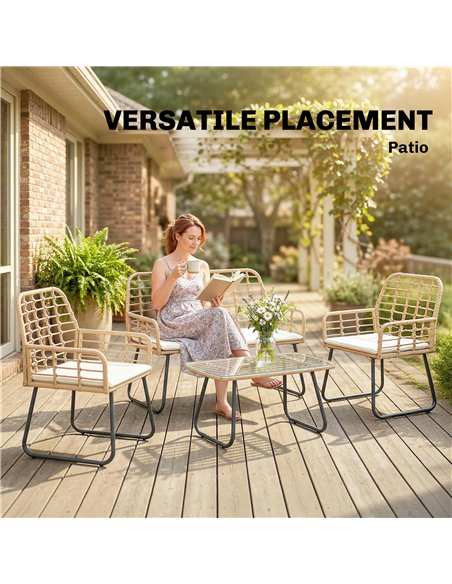 Outsunny 4 Piece Rattan Garden Furniture Set, Outdoor Patio Furniture with Loveseat, Armchairs and Coffee Table - pic 198923 | FastDaddyshop