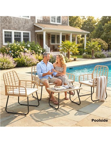 Outsunny 4 Piece Rattan Garden Furniture Set, Outdoor Patio Furniture with Loveseat, Armchairs and Coffee Table