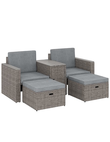 Outsunny 5 Piece Rattan Garden Furniture Set with Storage Table, Footstools, Cushions, Dark Grey - pic 198925 | FastDaddyshop