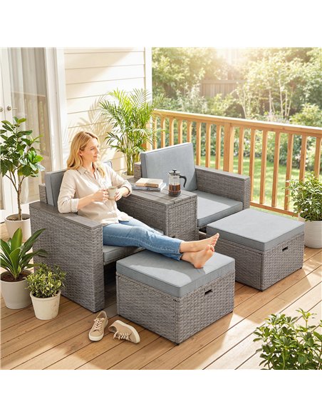 Outsunny 5 Piece Rattan Garden Furniture Set with Storage Table, Footstools, Cushions, Dark Grey - pic 198926 | FastDaddyshop