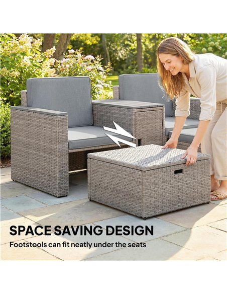 Outsunny 5 Piece Rattan Garden Furniture Set with Storage Table, Footstools, Cushions, Dark Grey - pic 198928 | FastDaddyshop