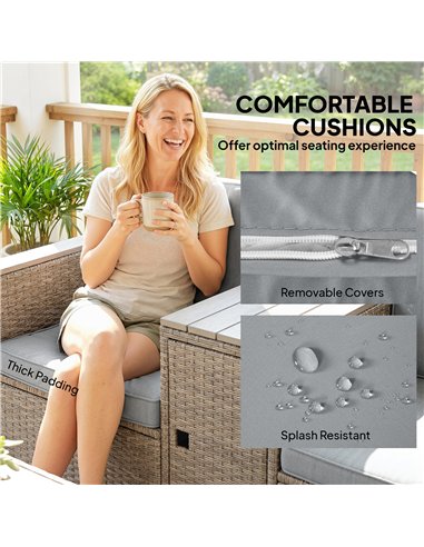 Outsunny 5 Piece Rattan Garden Furniture Set with Storage Table, Footstools, Cushions, Dark Grey