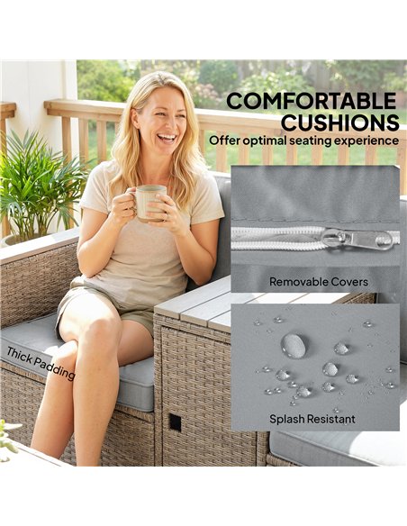 Outsunny 5 Piece Rattan Garden Furniture Set with Storage Table, Footstools, Cushions, Dark Grey - pic 198931 | FastDaddyshop