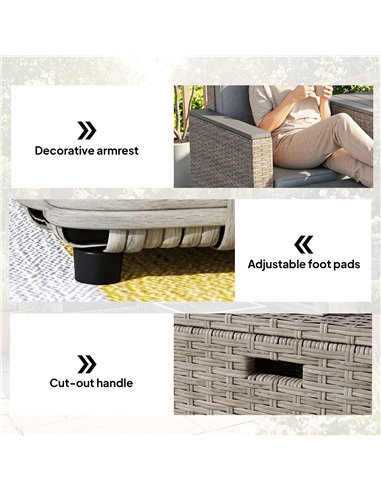 Outsunny 5 Piece Rattan Garden Furniture Set with Storage Table, Footstools, Cushions, Dark Grey