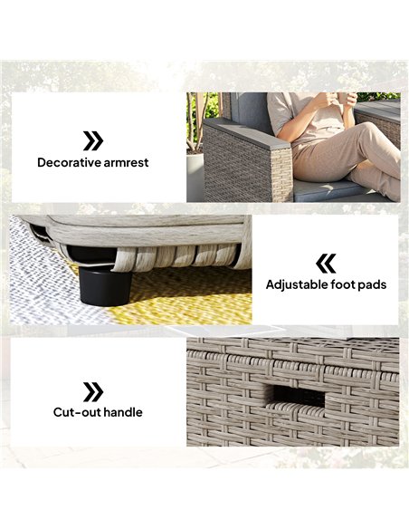Outsunny 5 Piece Rattan Garden Furniture Set with Storage Table, Footstools, Cushions, Dark Grey - pic 198933 | FastDaddyshop