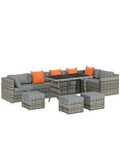Outsunny 10 Piece Rattan Garden Furniture Set, 3 Corner Sofas with 3 Chairs, 3 Stools and Coffee Table, Outdoor Patio Furniture