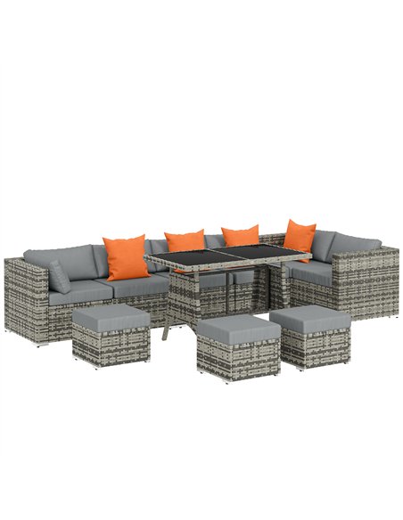 Outsunny 10 Piece Rattan Garden Furniture Set, 3 Corner Sofas with 3 Chairs, 3 Stools and Coffee Table, Outdoor Patio Furniture - pic 198934 | FastDaddyshop