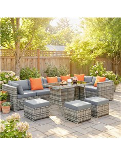 Outsunny 10 Piece Rattan Garden Furniture Set, 3 Corner Sofas with 3 Chairs, 3 Stools and Coffee Table, Outdoor Patio Furniture 2