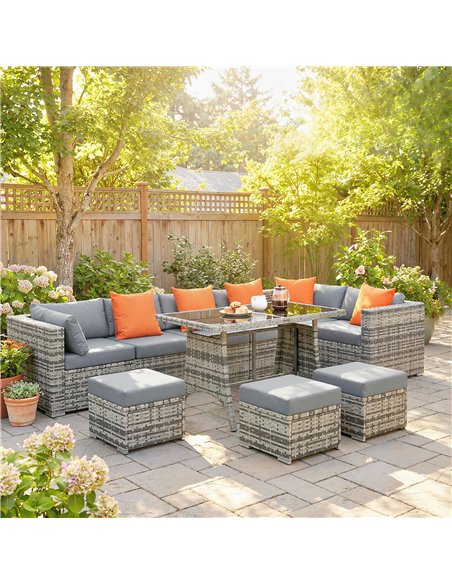 Outsunny 10 Piece Rattan Garden Furniture Set, 3 Corner Sofas with 3 Chairs, 3 Stools and Coffee Table, Outdoor Patio Furniture - pic 198935 | FastDaddyshop