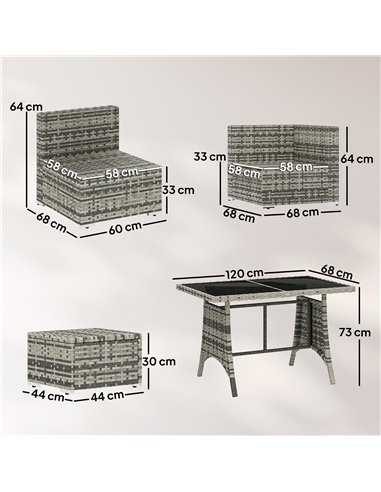 Outsunny 10 Piece Rattan Garden Furniture Set, 3 Corner Sofas with 3 Chairs, 3 Stools and Coffee Table, Outdoor Patio Furniture