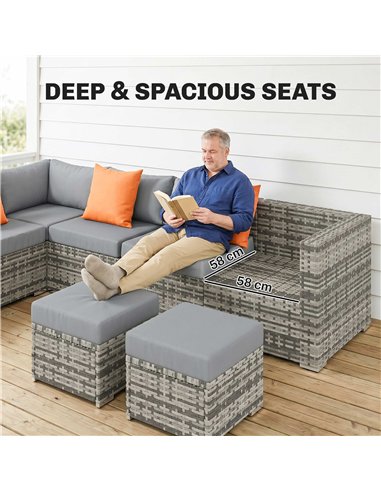 Outsunny 10 Piece Rattan Garden Furniture Set, 3 Corner Sofas with 3 Chairs, 3 Stools and Coffee Table, Outdoor Patio Furniture