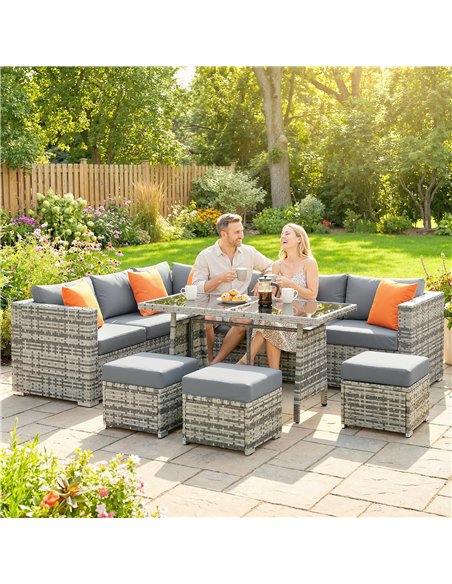 Outsunny 10 Piece Rattan Garden Furniture Set, 3 Corner Sofas with 3 Chairs, 3 Stools and Coffee Table, Outdoor Patio Furniture - pic 198941 | FastDaddyshop
