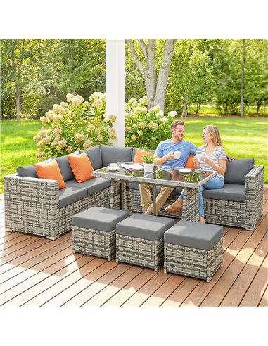 Outsunny 10 Piece Rattan Garden Furniture Set, 3 Corner Sofas with 3 Chairs, 3 Stools and Coffee Table, Outdoor Patio Furniture