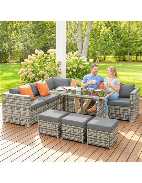 Outsunny 10 Piece Rattan Garden Furniture Set, 3 Corner Sofas with 3 Chairs, 3 Stools and Coffee Table, Outdoor Patio Furniture - pic 198942 | FastDaddyshop