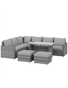 Outsunny 6 Seater Rattan Garden Furniture Set with 3 Sofas, 2 Footstools, Table, Patio Rattan Furniture Sofa Sets, Grey
