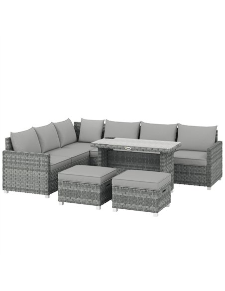Outsunny 6 Seater Rattan Garden Furniture Set with 3 Sofas, 2 Footstools, Table, Patio Rattan Furniture Sofa Sets, Grey - pic 198943 | FastDaddyshop