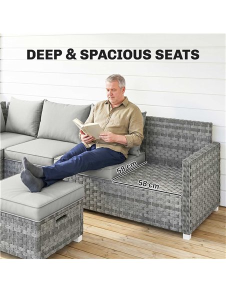 Outsunny 6 Seater Rattan Garden Furniture Set with 3 Sofas, 2 Footstools, Table, Patio Rattan Furniture Sofa Sets, Grey - pic 198947 | FastDaddyshop