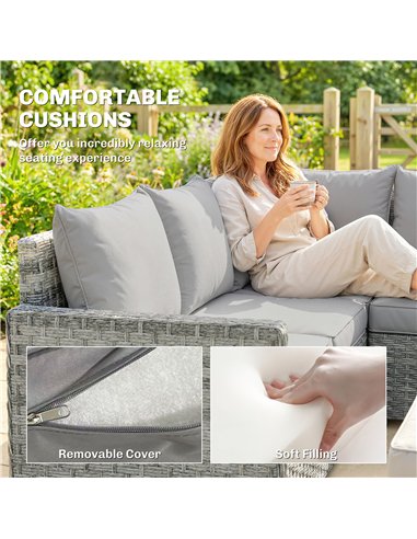 Outsunny 6 Seater Rattan Garden Furniture Set with 3 Sofas, 2 Footstools, Table, Patio Rattan Furniture Sofa Sets, Grey