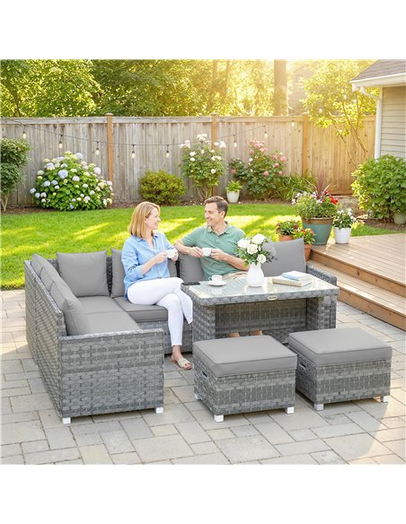 Outsunny 6 Seater Rattan Garden Furniture Set with 3 Sofas, 2 Footstools, Table, Patio Rattan Furniture Sofa Sets, Grey - pic 198951 | FastDaddyshop