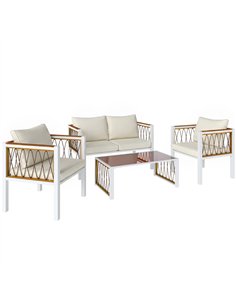 Outsunny 4 Piece Rattan Garden Furniture Set with Loveseat, 2 Armchairs, Cream White
