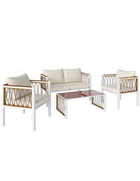 Outsunny 4 Piece Rattan Garden Furniture Set with Loveseat, 2 Armchairs, Cream White - pic 198952 | FastDaddyshop