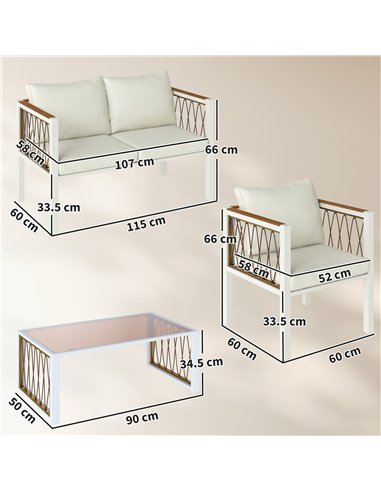 Outsunny 4 Piece Rattan Garden Furniture Set with Loveseat, 2 Armchairs, Cream White
