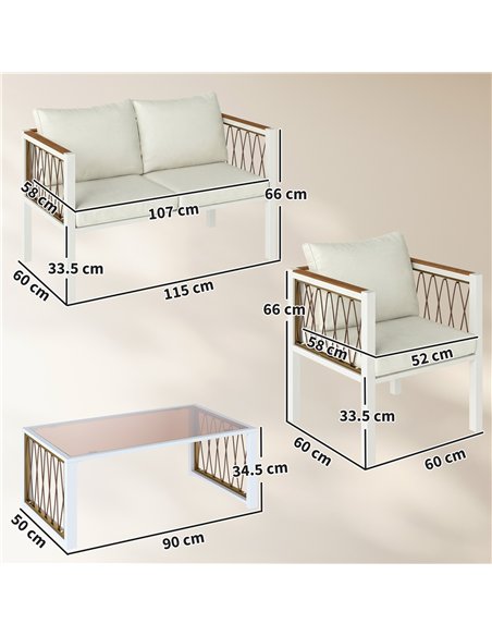 Outsunny 4 Piece Rattan Garden Furniture Set with Loveseat, 2 Armchairs, Cream White - pic 198954 | FastDaddyshop