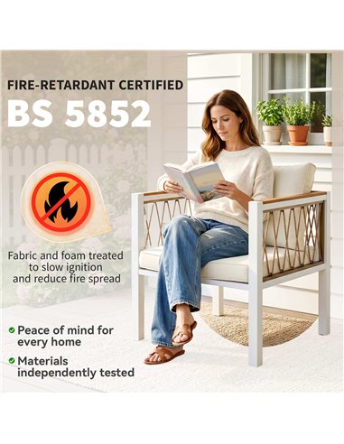 Outsunny 4 Piece Rattan Garden Furniture Set with Loveseat, 2 Armchairs, Cream White
