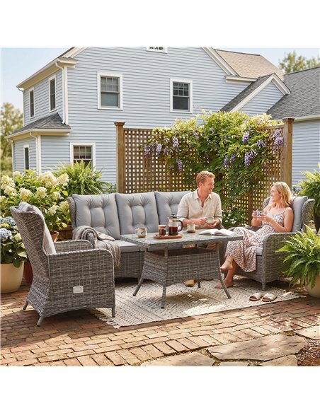 Outsunny 5 Seater Rattan Garden Furniture Set with Sofa, Reclining Chairs, Table, Patio Rattan Furniture Sofa Sets, Grey - pic 198962 | FastDaddyshop