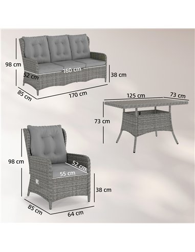 Outsunny 5 Seater Rattan Garden Furniture Set with Sofa, Reclining Chairs, Table, Patio Rattan Furniture Sofa Sets, Grey