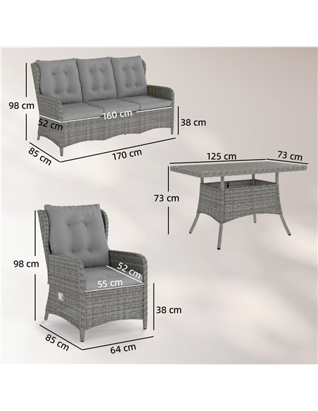Outsunny 5 Seater Rattan Garden Furniture Set with Sofa, Reclining Chairs, Table, Patio Rattan Furniture Sofa Sets, Grey - pic 198963 | FastDaddyshop