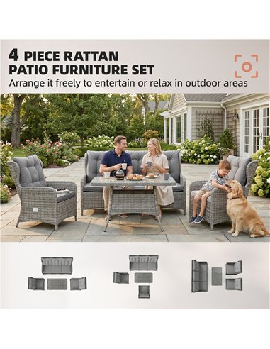 Outsunny 5 Seater Rattan Garden Furniture Set with Sofa, Reclining Chairs, Table, Patio Rattan Furniture Sofa Sets, Grey
