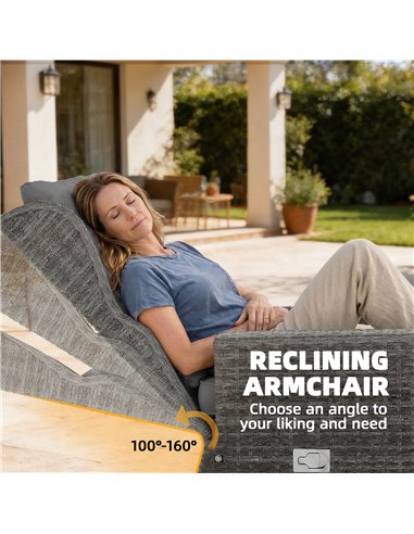 Outsunny 5 Seater Rattan Garden Furniture Set with Sofa, Reclining Chairs, Table, Patio Rattan Furniture Sofa Sets, Grey