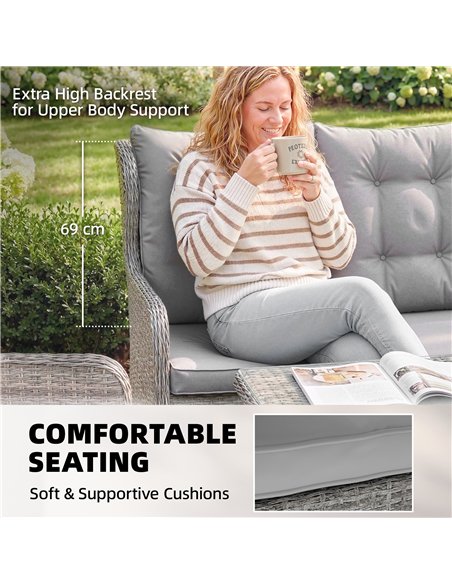 Outsunny 5 Seater Rattan Garden Furniture Set with Sofa, Reclining Chairs, Table, Patio Rattan Furniture Sofa Sets, Grey - pic 198967 | FastDaddyshop
