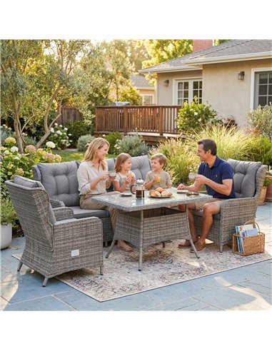 Outsunny 5 Seater Rattan Garden Furniture Set with Sofa, Reclining Chairs, Table, Patio Rattan Furniture Sofa Sets, Grey