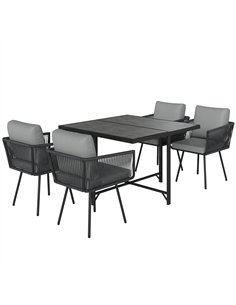 Outsunny 5 Piece Garden Furniture Set, Garden Dining Set with Wood-Plastic Table and 4 Armchairs, Light Grey