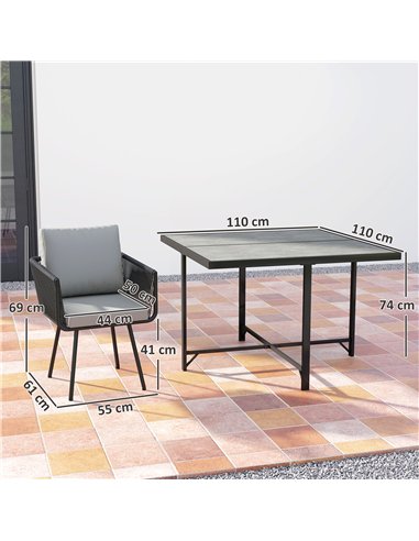 Outsunny 5 Piece Garden Furniture Set, Garden Dining Set with Wood-Plastic Table and 4 Armchairs, Light Grey