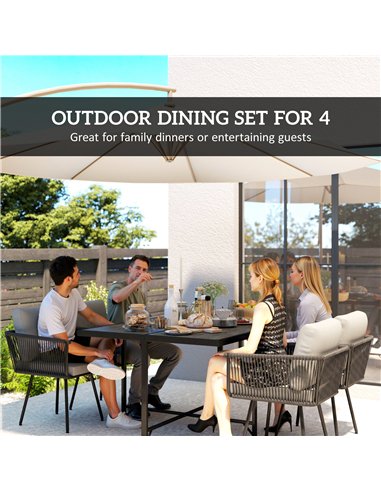 Outsunny 5 Piece Garden Furniture Set, Garden Dining Set with Wood-Plastic Table and 4 Armchairs, Light Grey