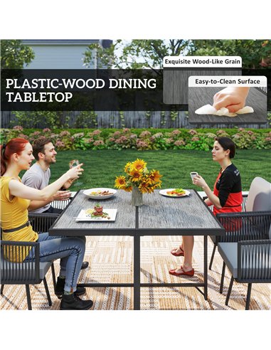 Outsunny 5 Piece Garden Furniture Set, Garden Dining Set with Wood-Plastic Table and 4 Armchairs, Light Grey