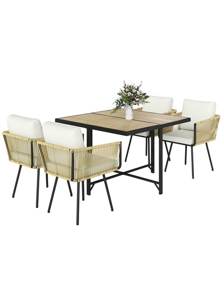 Outsunny 5 Piece Garden Furniture Set, Garden Dining Set with Wood-Plastic Table and 4 Armchairs, Beige - pic 198979 | FastDaddyshop