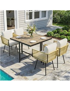 Outsunny 5 Piece Garden Furniture Set, Garden Dining Set with Wood-Plastic Table and 4 Armchairs, Beige 2