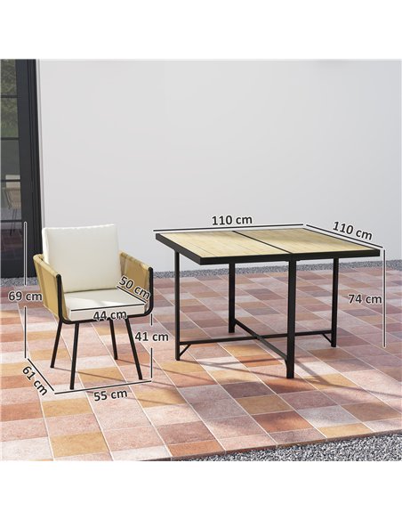 Outsunny 5 Piece Garden Furniture Set, Garden Dining Set with Wood-Plastic Table and 4 Armchairs, Beige - pic 198981 | FastDaddyshop