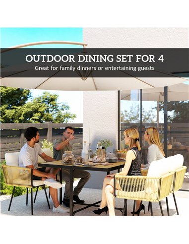 Outsunny 5 Piece Garden Furniture Set, Garden Dining Set with Wood-Plastic Table and 4 Armchairs, Beige